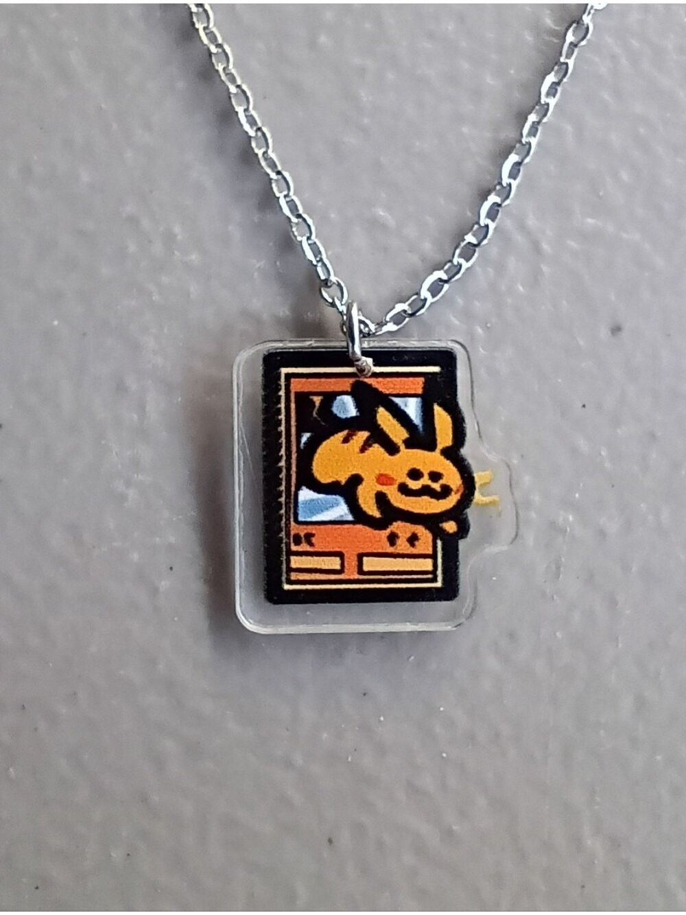 Pokemon Pikachu Card Acrylic Stainless Steel Necklace, Unisex